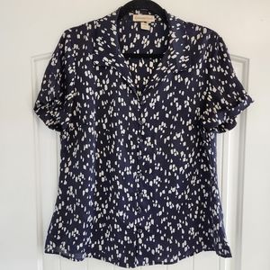 Coldwater Creek Blue & White Silk Blouse Size M 10/12 💖
